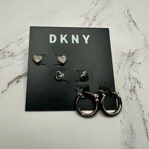DKNY Silver Hoop and Stud Earrings Set